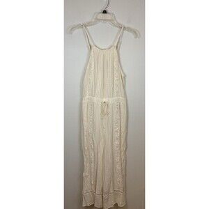 AMERICAN EAGLE Cream Crochet Jumpsuit Med Wide Leg Tie Waist BOHO Beach Resort